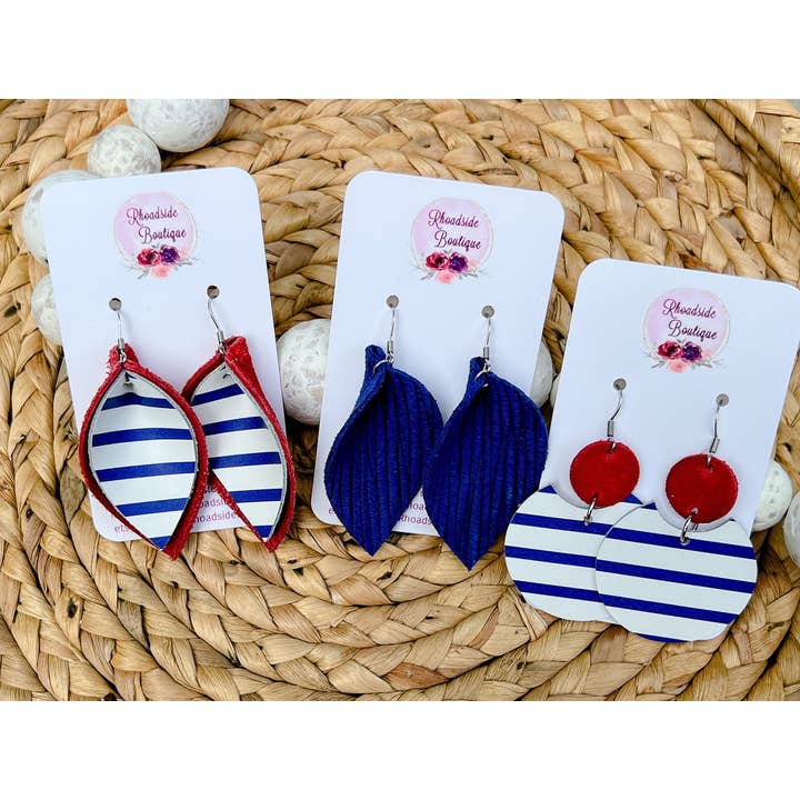 Stars And Stripes Genuine Leather Patriotic Earrings for wholesale by Rhoadside Boutique