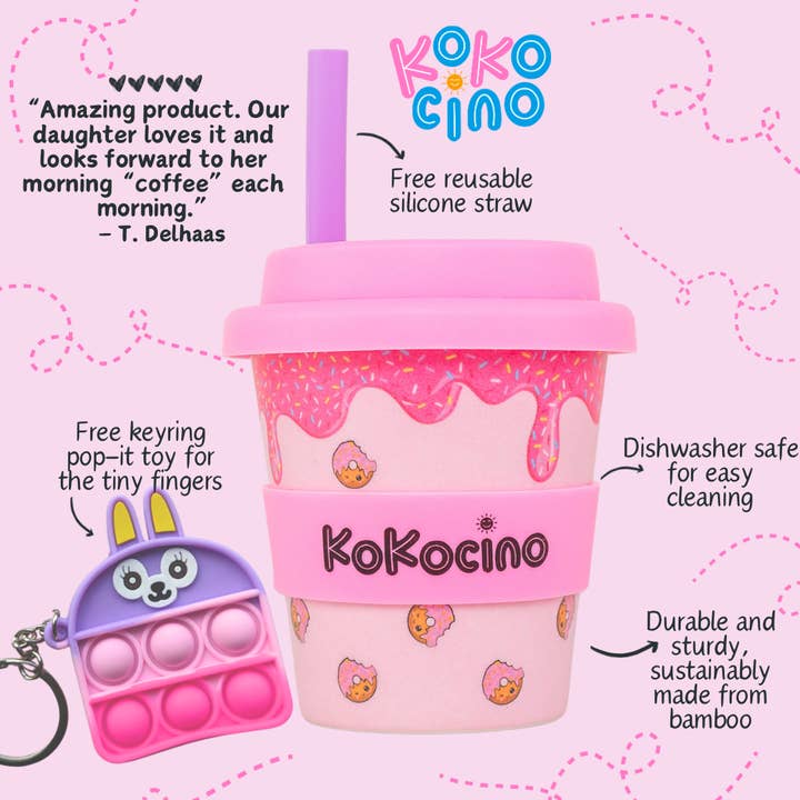 KoKocino - Wholesale Drinking Glass/Cup - Kids & Baby - Doughnut Sprinkles Babyccino cup + Straw & Pop-it toy 120ml