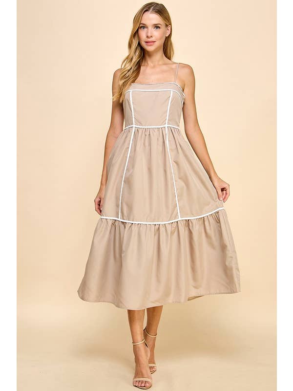 TCEC - Wholesale Dress - Women's - CD05019-Fit and Flare Spaghetti Strap Midi Dress