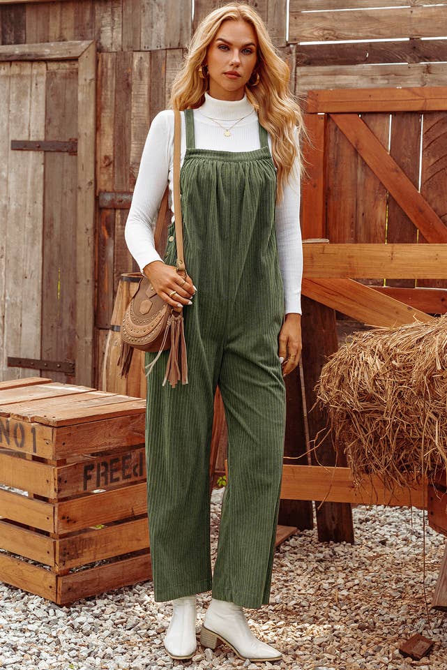 Green Fashion-W Solid Pocketed Loose Fit Corduroy Overall for wholesale on Faire12