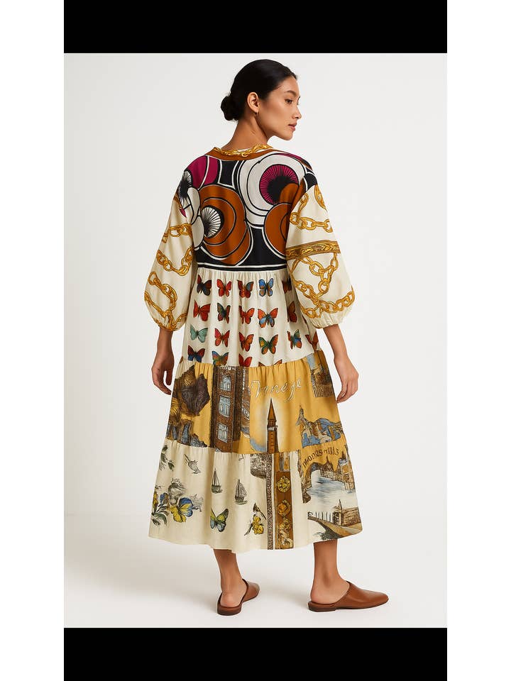 Beige & Co Thai Crafts - Wholesale Dress – Women's - Upcycled Silk Scarf Patchwork Maxi Dress – One-of-a-Kind 3