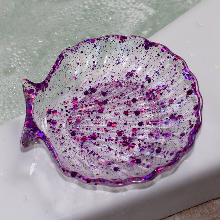 Porte-savon en forme de coquillage à sequins violets | Plat à bijoux pour la vente par Smoke Ring Shop