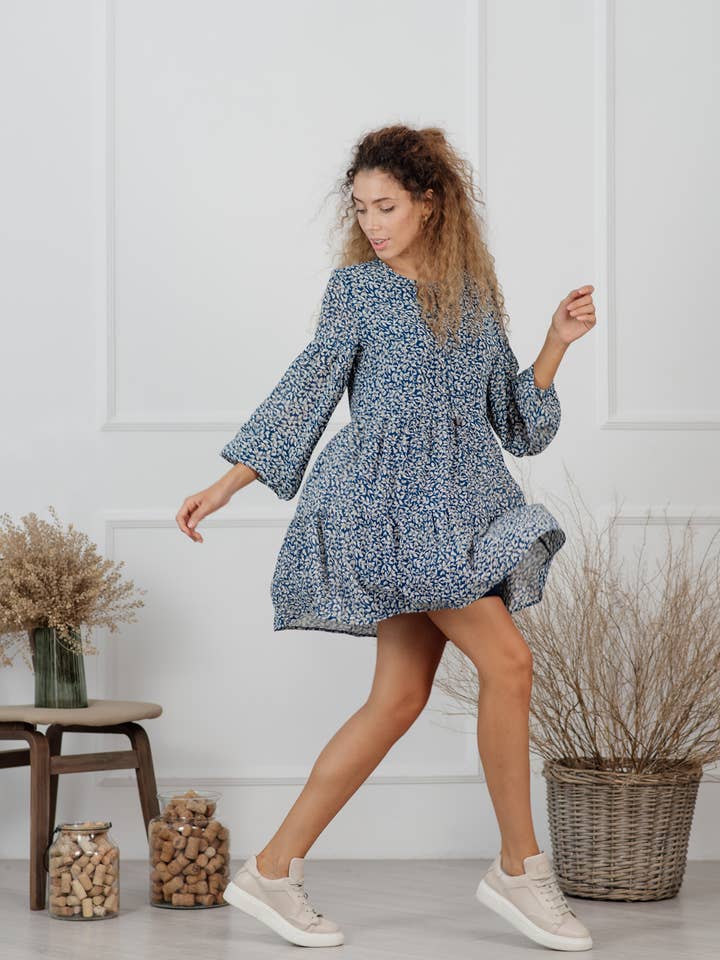 Vestido anudado gasa azul para venta al por mayor de Azuri