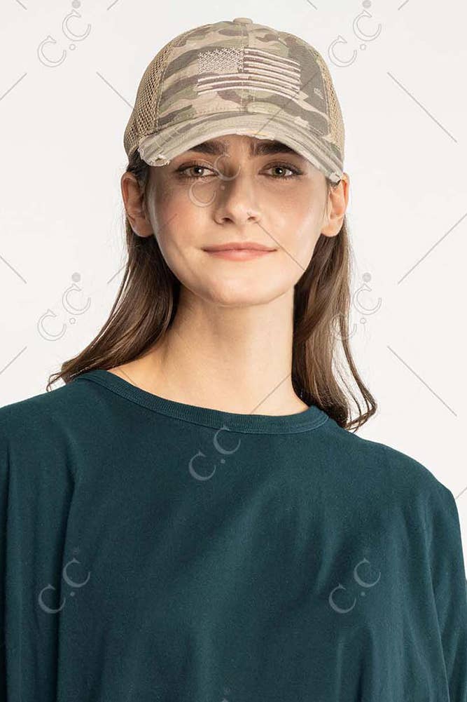 Hana - Vente Casquette de baseball – femme - Casquette de baseball Camo brodée avec drapeau américain C.C6