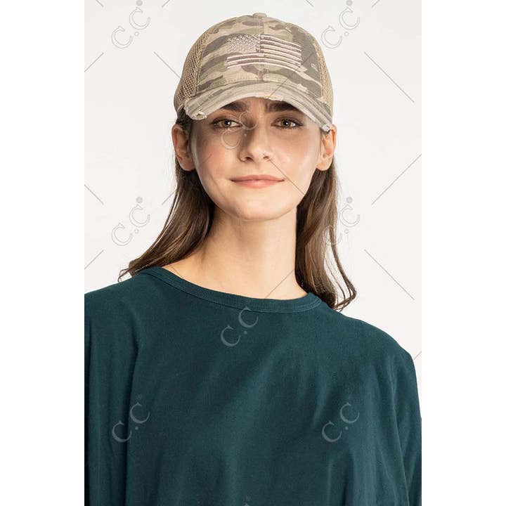 Hana - Wholesale Baseball Cap - Women's - C.C American Flag Embroidery Camo Baseball Cap10