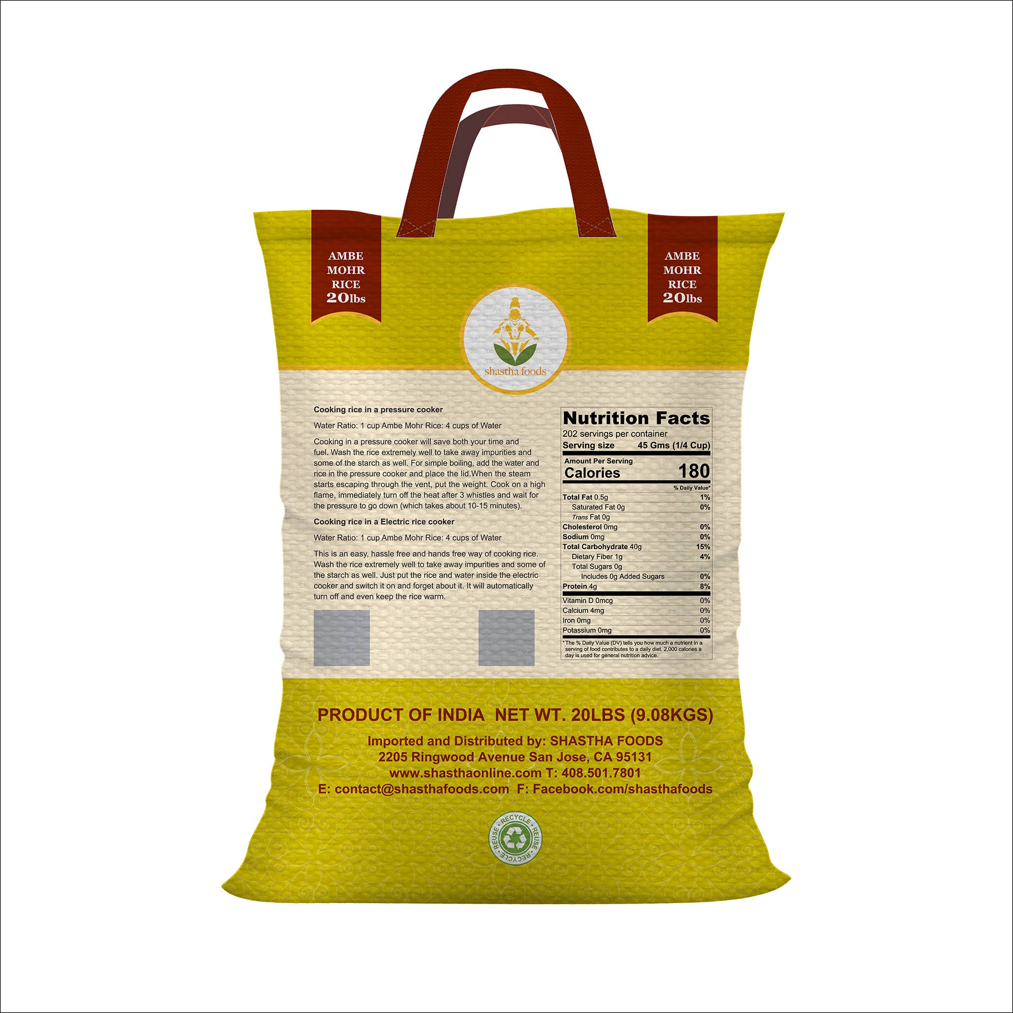 Shastha foods - Wholesale Rice - Shastha Ambe Mohr Rice 20 lbs 1