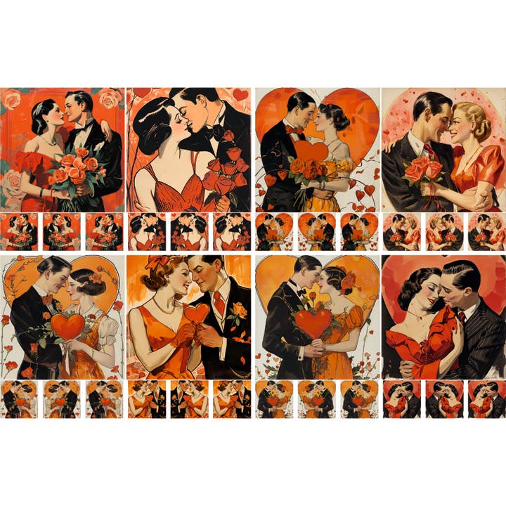 Tarjetas de San Valentín de los años 1930, papeles de arroz, 8 x 11.5 pulgadas (A4) para venta al por mayor de Craft Kreatively