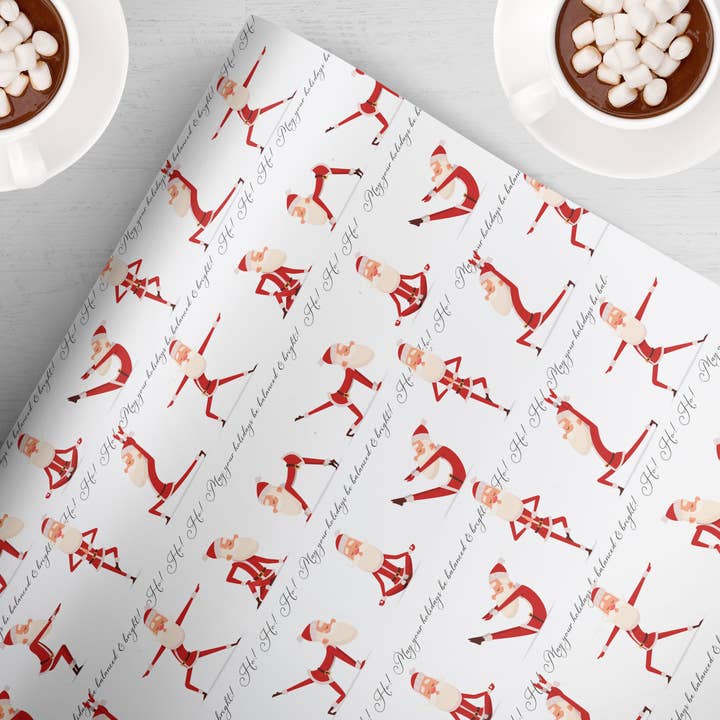 Loralee Lewis - Wholesale Wrapping Paper Roll - Santa Yoga Gift Wrap