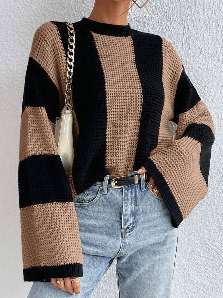Lily Clothing - Wholesale Knit Sweater - Women's - CREW-NECK STRIPED DESIGN OF A NICHE SWEATER