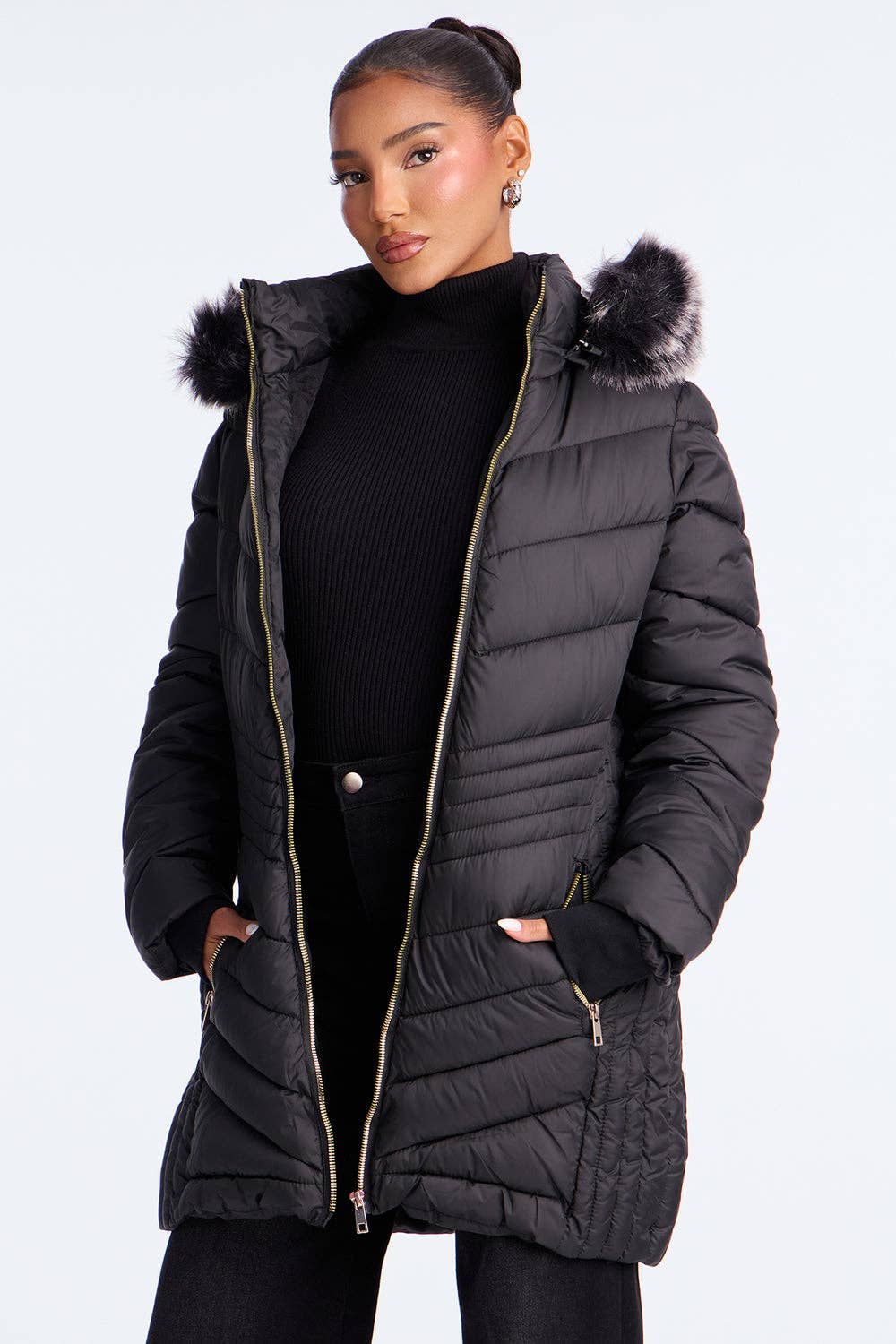 5besties inc - Vente Doudoune – femme - Doudoune longue à capuche0