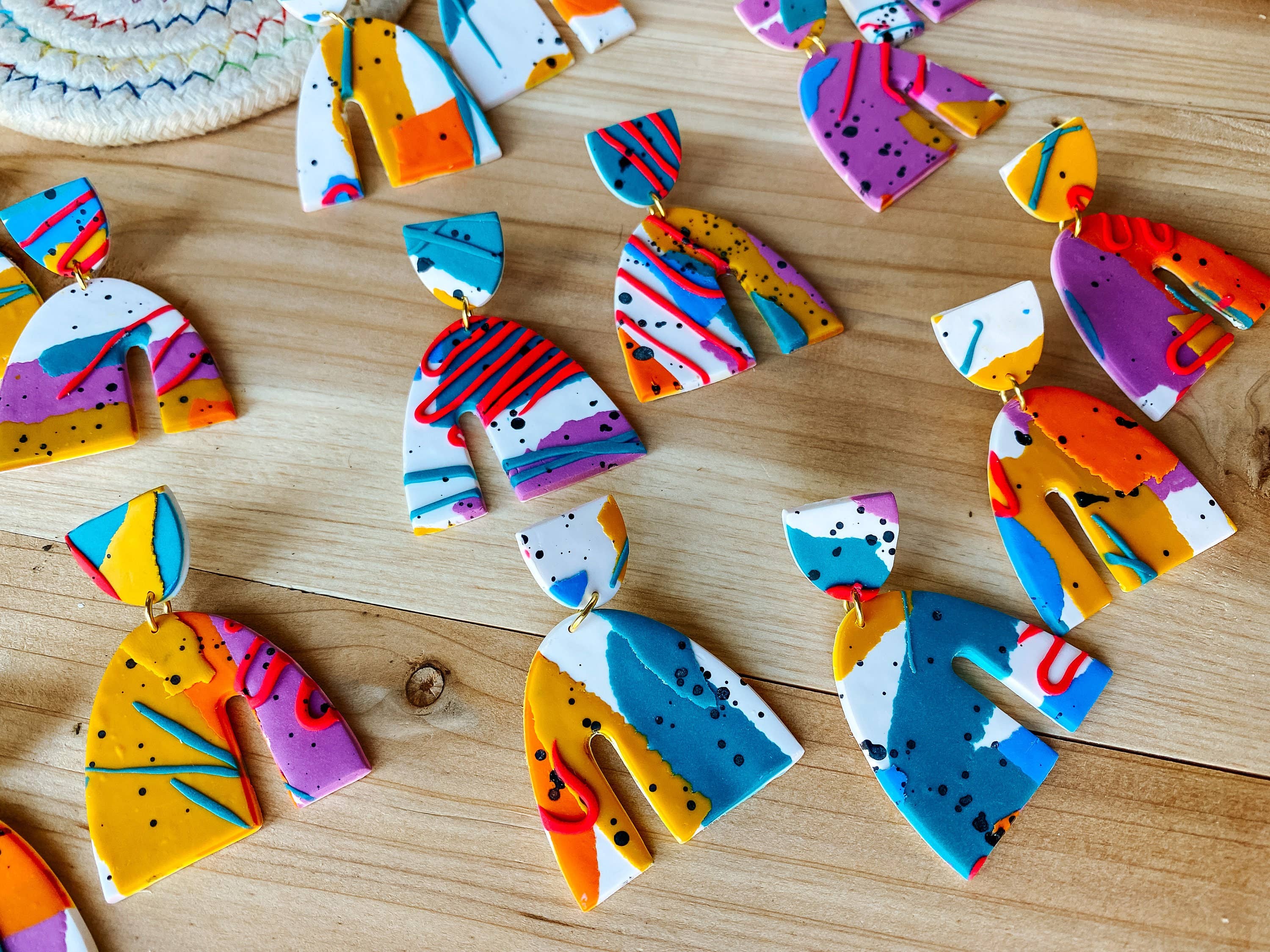 Lauren Likes Art - Wholesale Dangle Earrings - 90s Aesthetic Statement Earring, Big Bold Abstract Earrings, Gift for Artist, Grand Millennial, Polymer Clay Large Dangle, Funky Colorful1