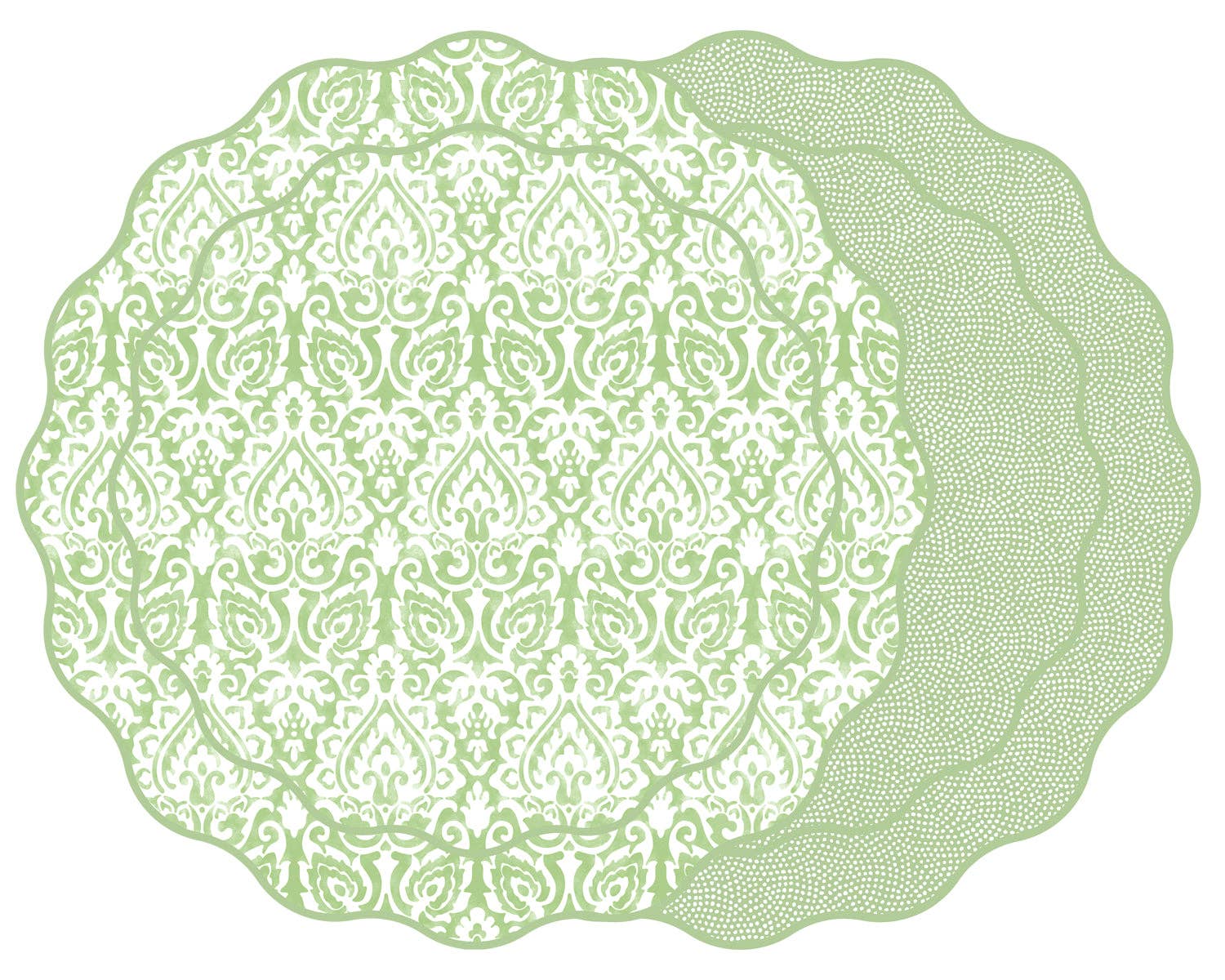 Holly Stuart Home – wholesale Placemat – DAMASK AND DOT FAN REVERSIBLE SCALLOP ROUND PLACEMAT3