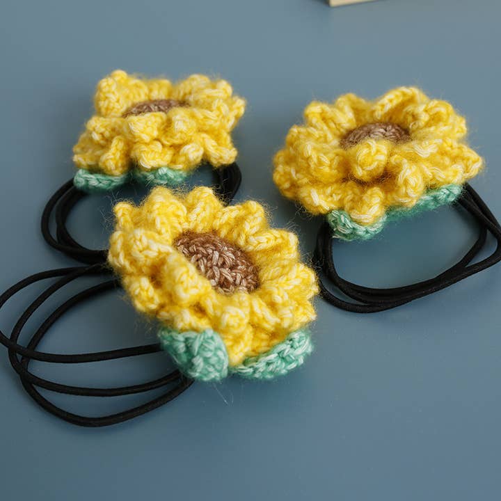 Handmade Crochet Sunflower Hair Tie, Flower Hair Scrunchies for wholesale by Tourtiwi