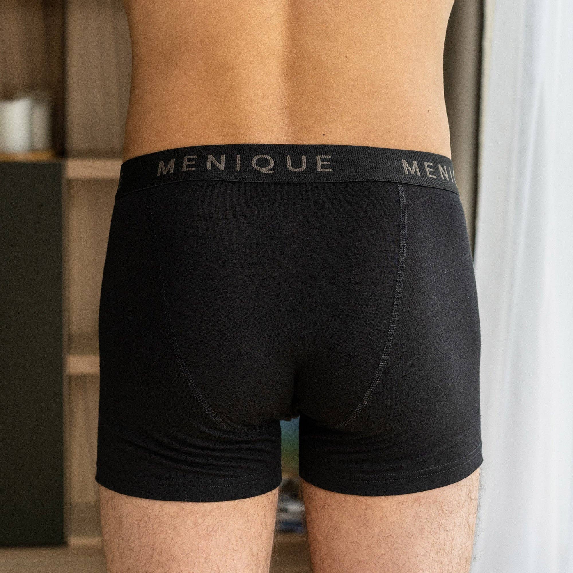 menique - Wholesale Underwear - Men's - Merino Wool Black Short Boxer Briefs for Men1