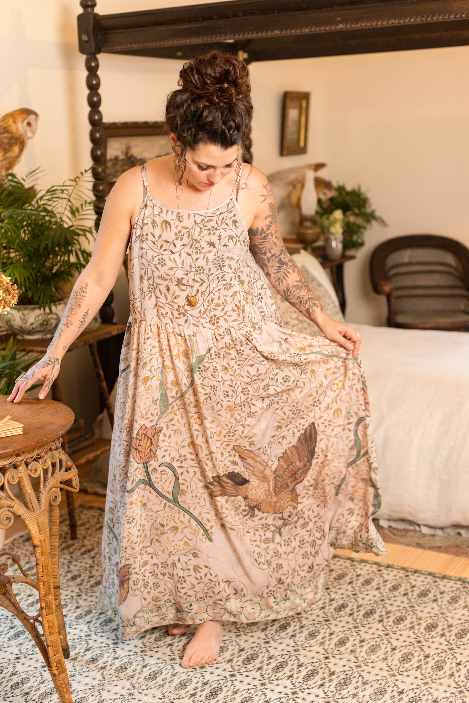 Market of Stars (Worldwide) - Wholesale Dress - Women's - Folklore Bohéme Long Maxi Slip Dress w/ Bird of Peace Art0