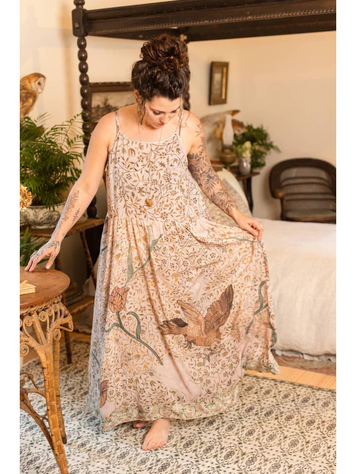 Market of Stars (Worldwide) - Wholesale Dress - Women's - Folklore Bohéme Long Maxi Slip Dress w/ Bird of Peace Art
