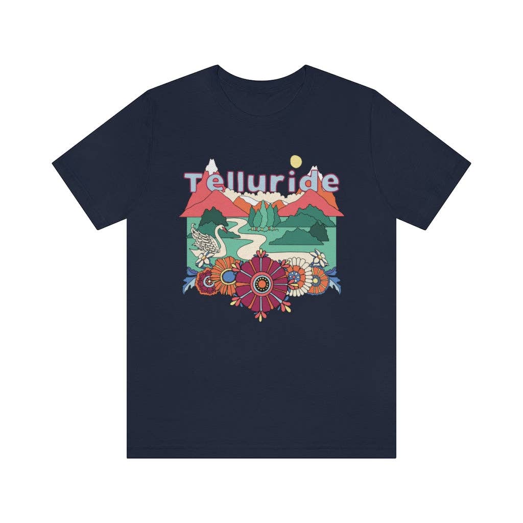 Hey Mountains - Wholesale Screen Printed T-Shirt - Women's - Telluride T-Shirt - Retro Mountain / Hippie Style Colorado5