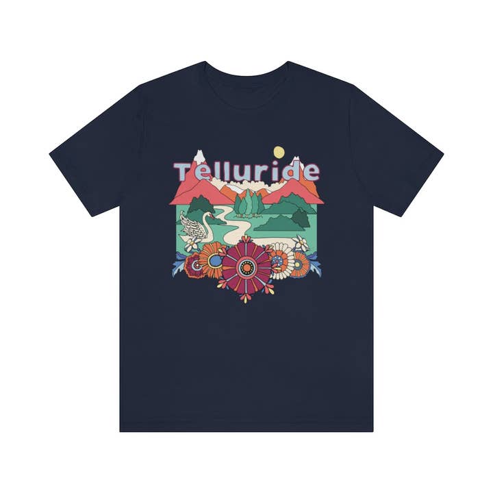 Hey Mountains - Wholesale Screen Printed T-Shirt - Women's - Telluride T-Shirt - Retro Mountain / Hippie Style Colorado5