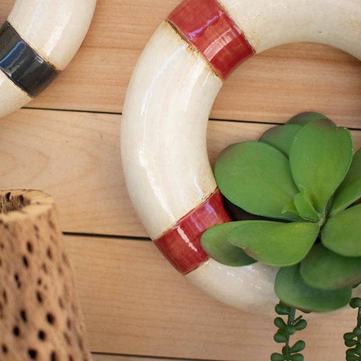 Kalalou - Wholesale Wall Planter - Set of 2 Ceramic Life Ring Wall Planters