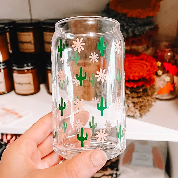 Olivia Jean Boutique - Wholesale Drinking Glass/Cup - Mini Cactus 16oz Can Glass Cup0