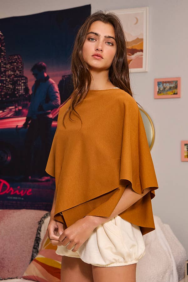 Ivory IT2115 Asymmetric & Crossover Hemline Poncho Top for wholesale on Faire1