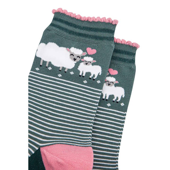 Sock Talk - Wholesale Socks – Women's - Women's Bamboo Socks - Green/Pink, Lambs2