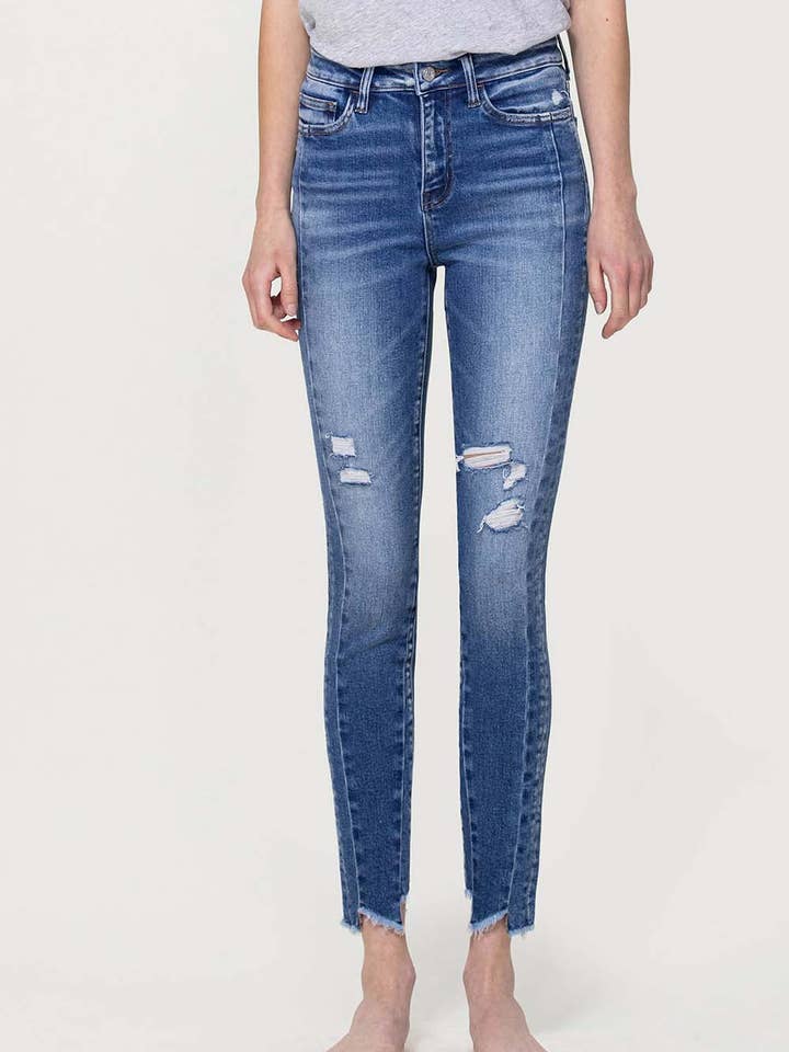 JEAN SKINNY TAILLE HAUTE À EMPIÈCEMENT ET À EMPIÈCEMENT V2595 pour la vente par VERVET by FLYING MONKEY