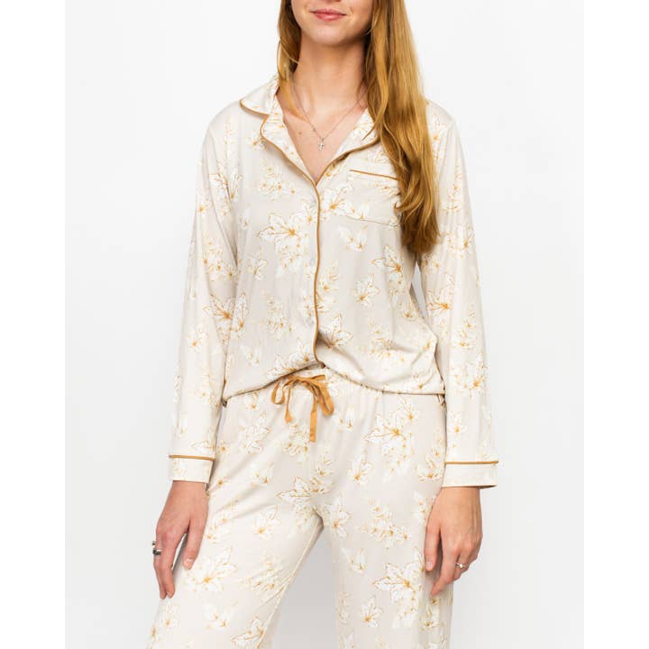 Harvest Toile Long Sleeve Button Up Sleep Shirt Turtledove/Cream -Asst. and other Purchase Wholesale halloween pjs. Free Returns & Net 60 Terms on Faire trending on Faire.