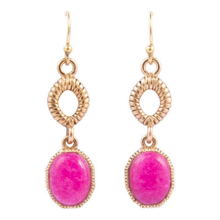 Brincos de Gota Dourada com Ágata Rosa Terra por atacado de Barse Jewelry