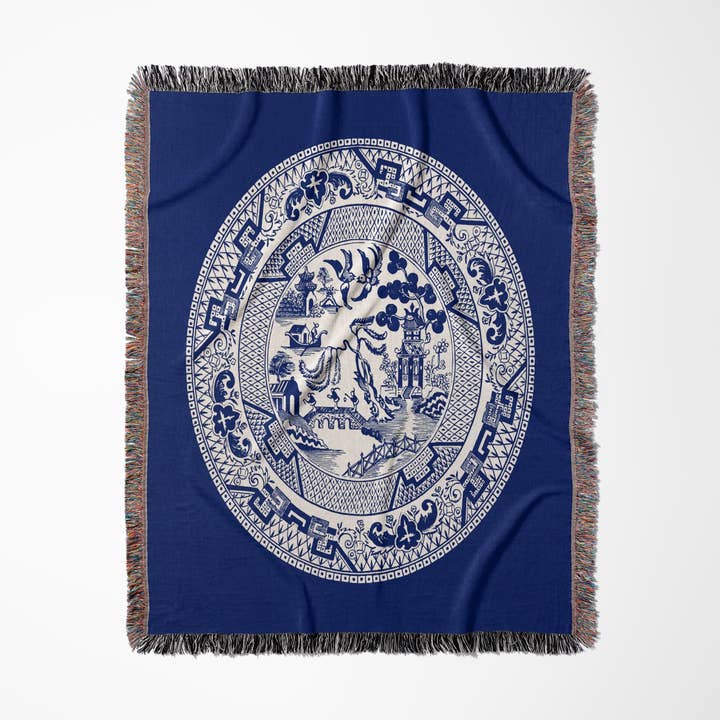 3dRose - Wholesale Throw Blanket - 3dRose, Willow Pattern in Delft Blue and White, Blanket0
