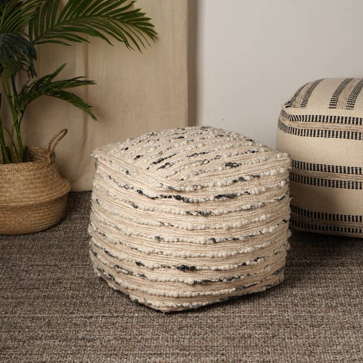 Beige Neutral Retreat Pouf, 18"x18" for wholesale on Faire