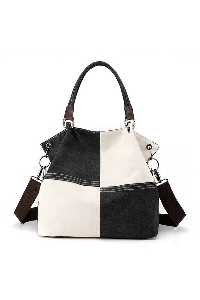 UNISHE – Engroshandel Skuldertaske – til kvinder – Colorblock skuldertaske i lærred MOQ 3 stk ZYB0035