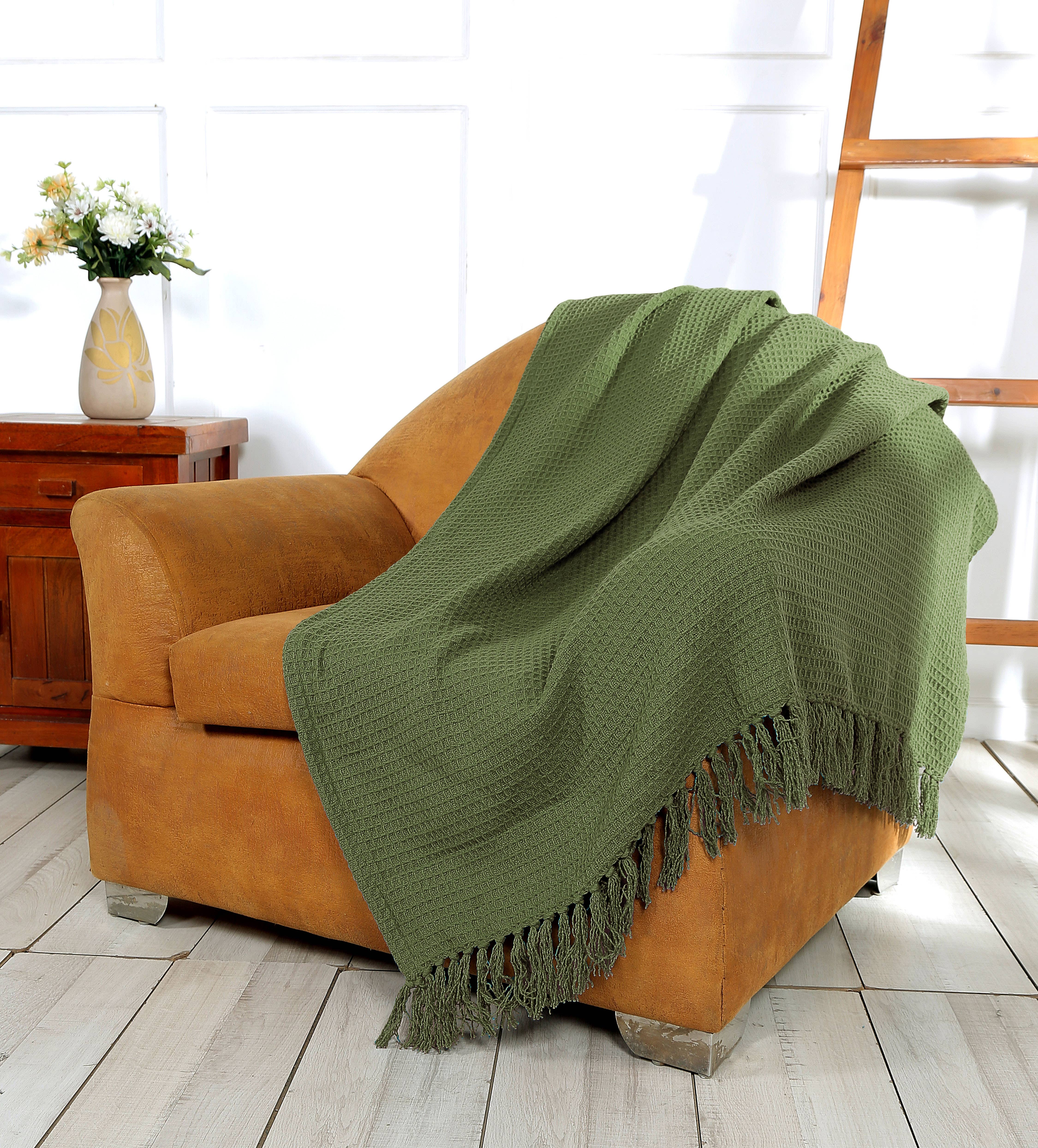 COZY HOMES COLLECTION - Wholesale Throw Blanket - Soft Cotton Waffle Weave Throw Blanket 70"x50" with Fringes8