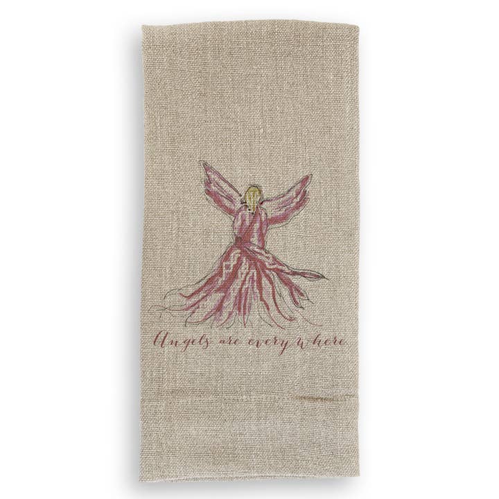 French Graffiti - Wholesale Tea Towel - Pink Whispy Angel with Angels Are Everywhere