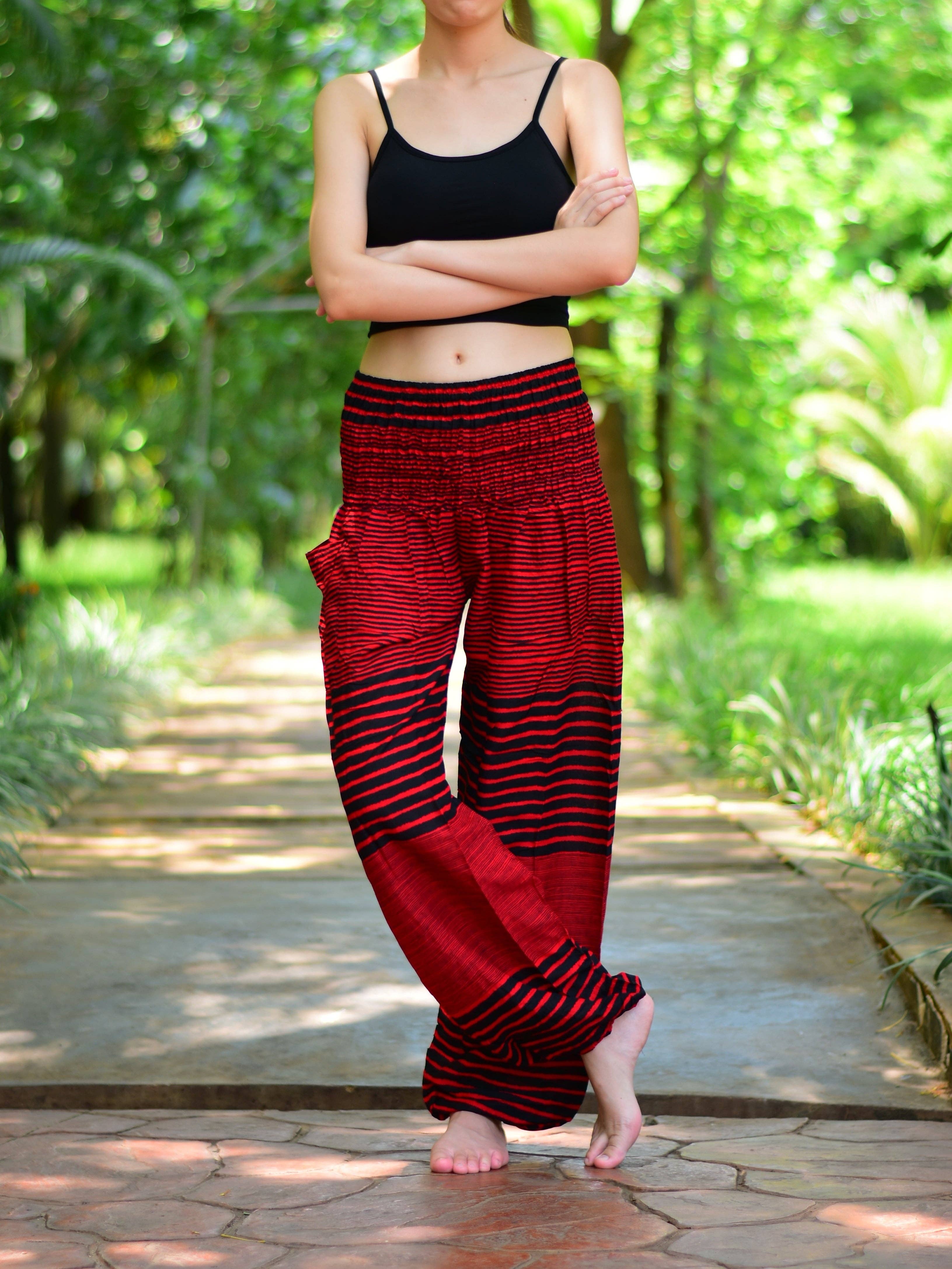 Red Patch Stripe Elasticated Waist Harem Pants for wholesale on Faire