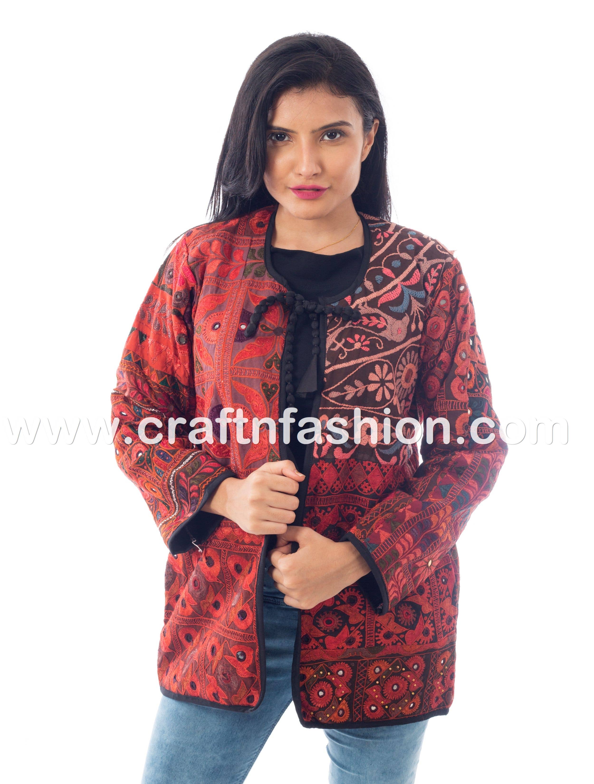 Meghcraft - Vente Veste – femme - Manteau indien vintage brodé en patchwork miroir4