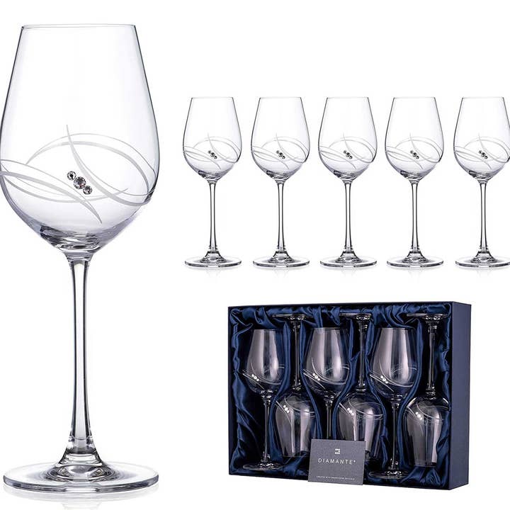 6 Pieces Swarovski Atlantis White Wine Glasses Adorned With for wholesale by DIAMANTE