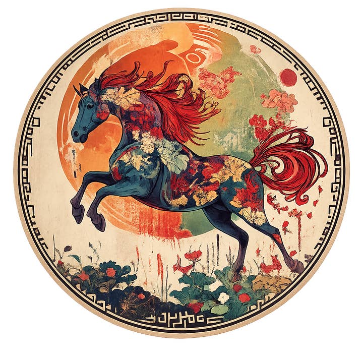 Chinese Year of The Fire Horse Tambourine and Ribbon Art for wholesale by Bodhi Leaf Market