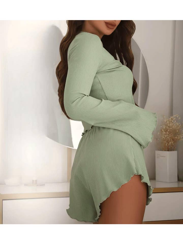 Rosa Clothing - Wholesale Sleepwear Set - Women's - Long-sleeve top & shorts set pajamas loungewear 2pcs1