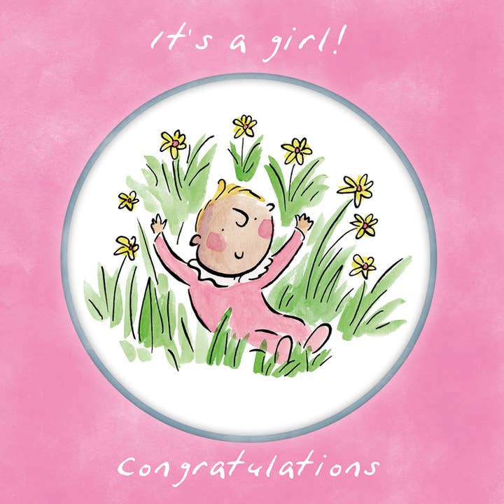 Congratulations it's a girl greetings card for wholesale by Inky Blue Ltd t/a Holy Mackerel