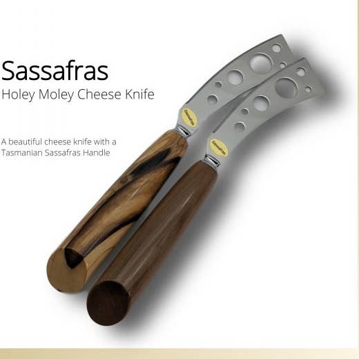 Holey Moley Cheese Knife with Tasmanian Timber Handle for wholesale by Tassie Timber Things