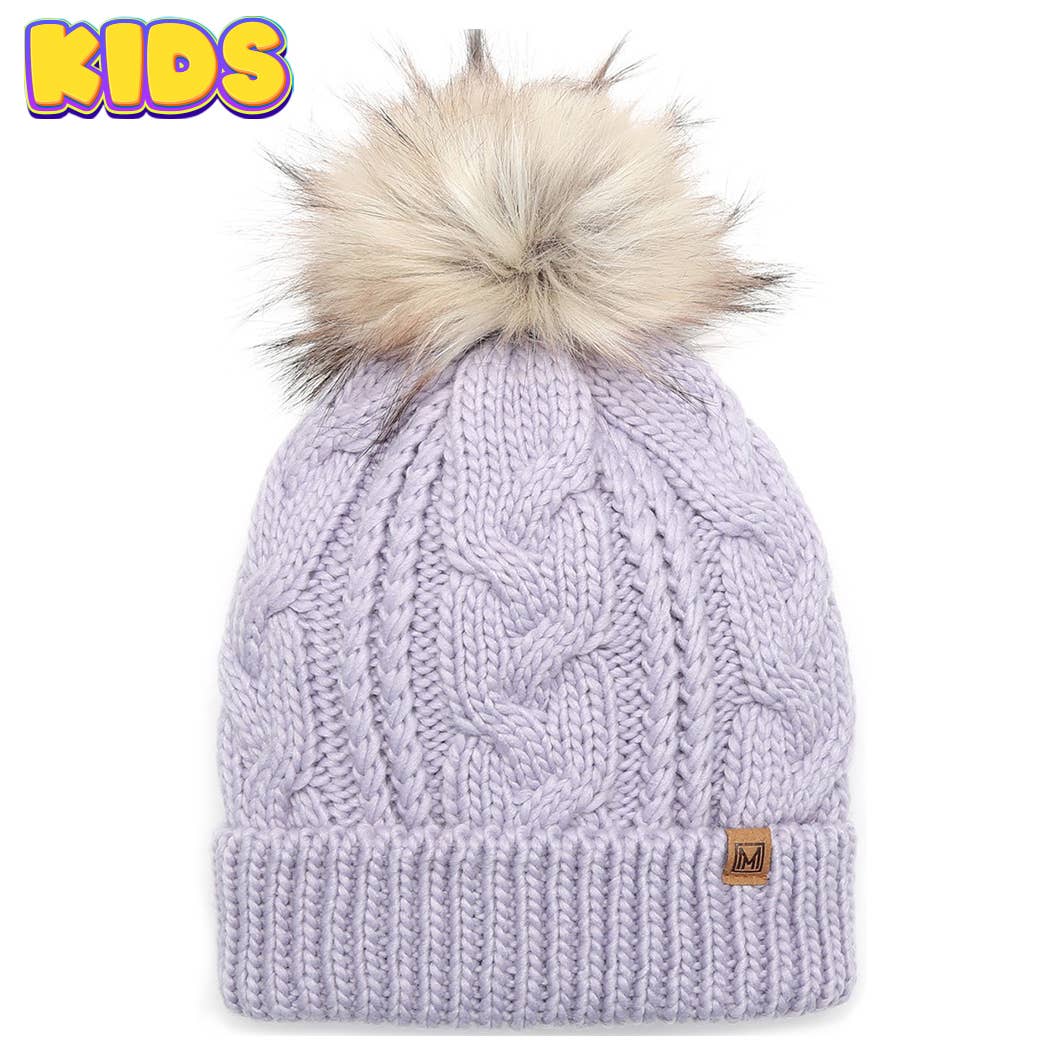 Fashion City - Wholesale Beanie - Kids - Kid's Cable Knitted Faux Fur Pom Beanie Hat2