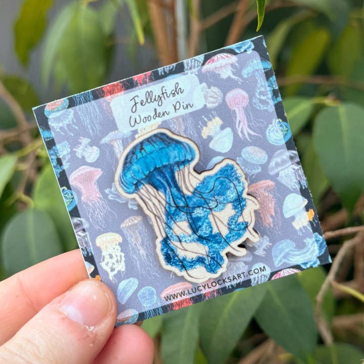 Jellyfish Wooden Pin - Japanese Sea Nettle for wholesale by Lucy Locks Art