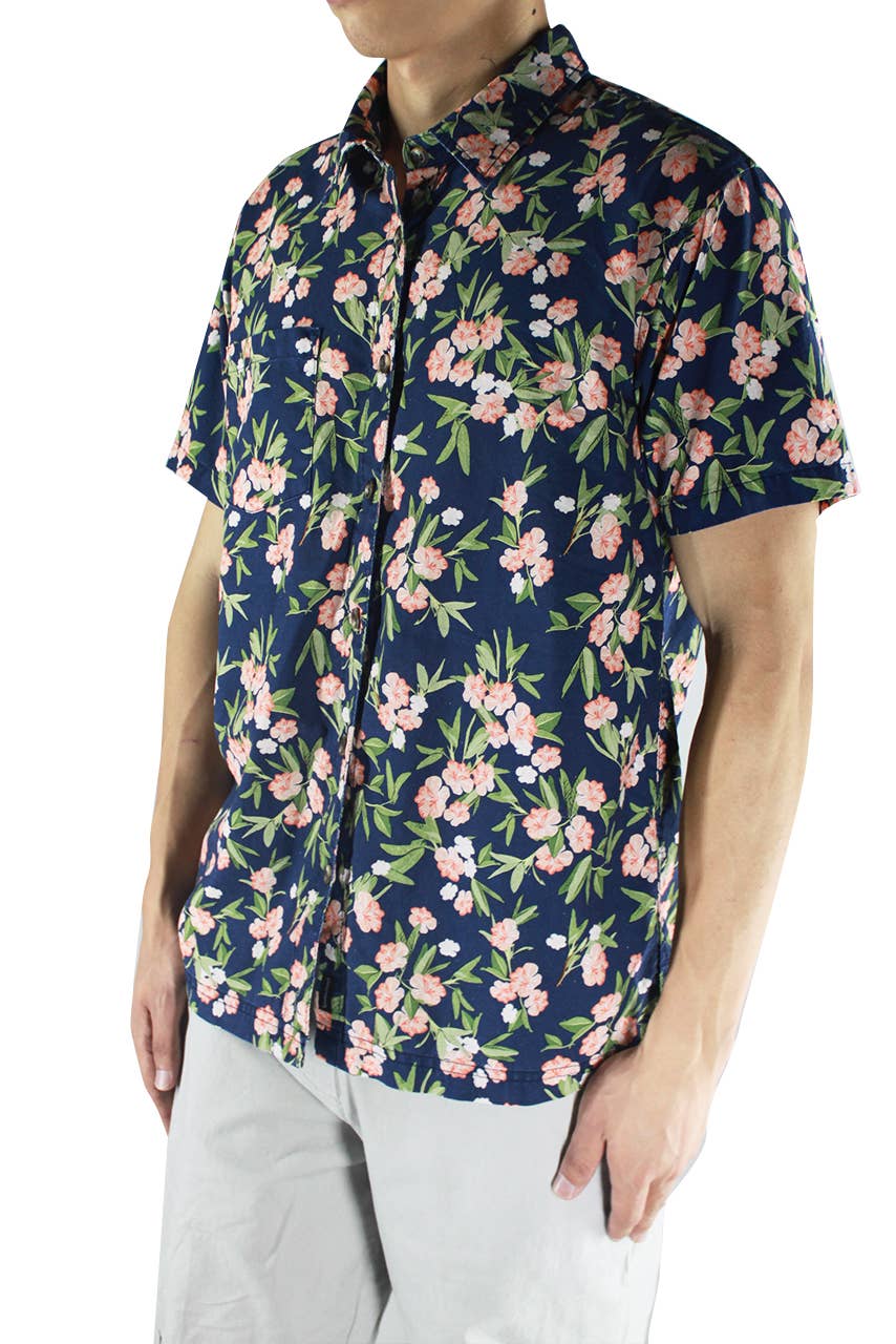 bleu marine Chemises hawaïennes pour hommes en coton tissé à boutons FRESHWINDS en vente sur Faire3