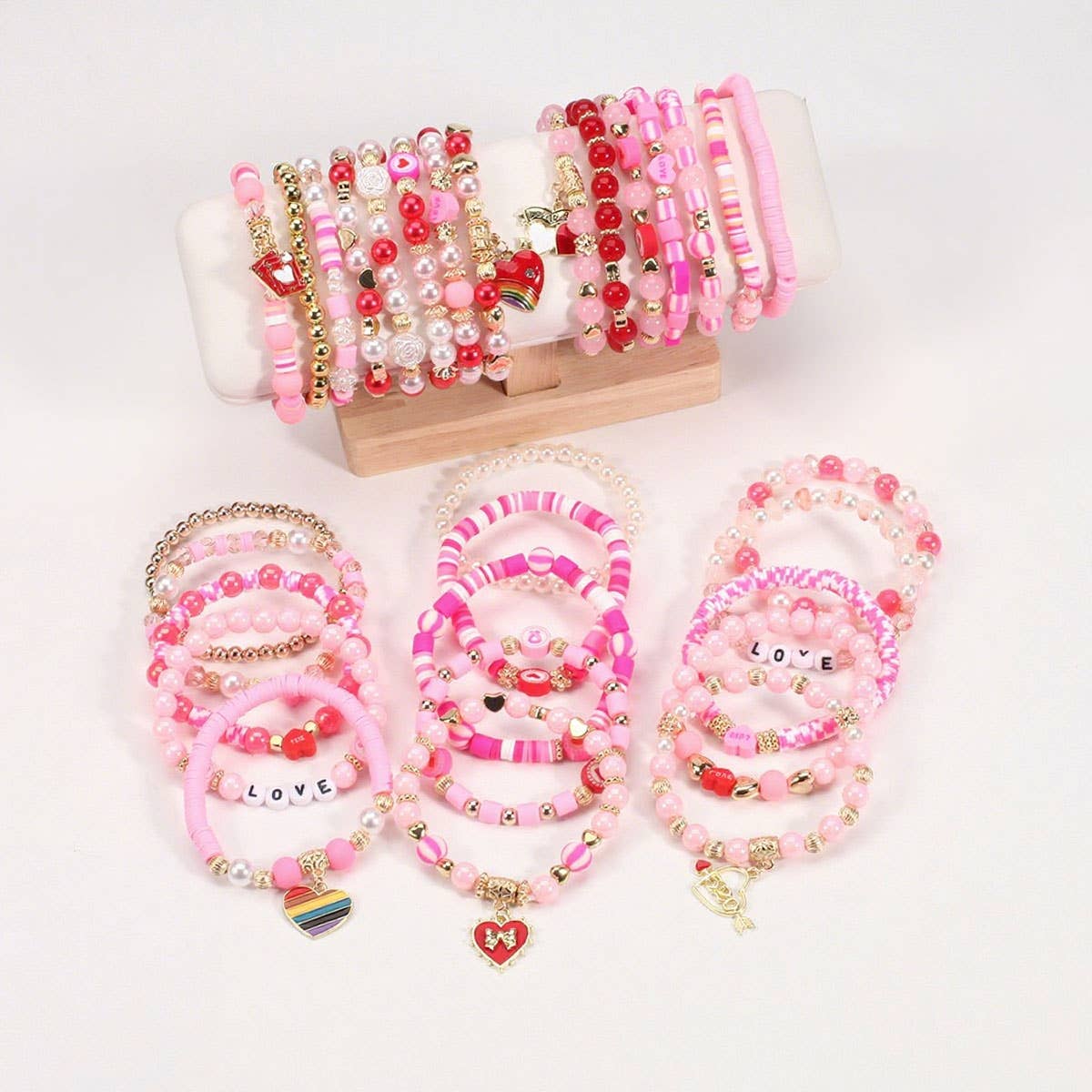 NINEXIS - Wholesale Jewelry Set - CWAJE05693_VALENTINE HEART CRYSTAL BEADED ELASTIC BRACELET9