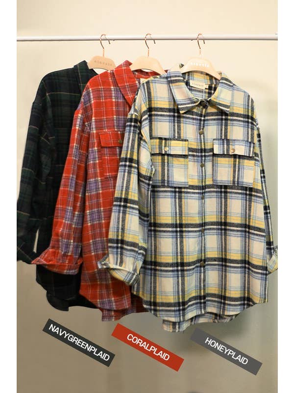 NINEXIS - Wholesale Shirt Jacket/Shacket - Women's - CWOJA406_FLANNEL PLAID JACKET SHACKET WITHOUT SIDE POCKET25