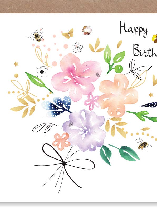 Birthday Bouquet Birthday Hand-Finished Sequin Card for wholesale by SABIVO Design