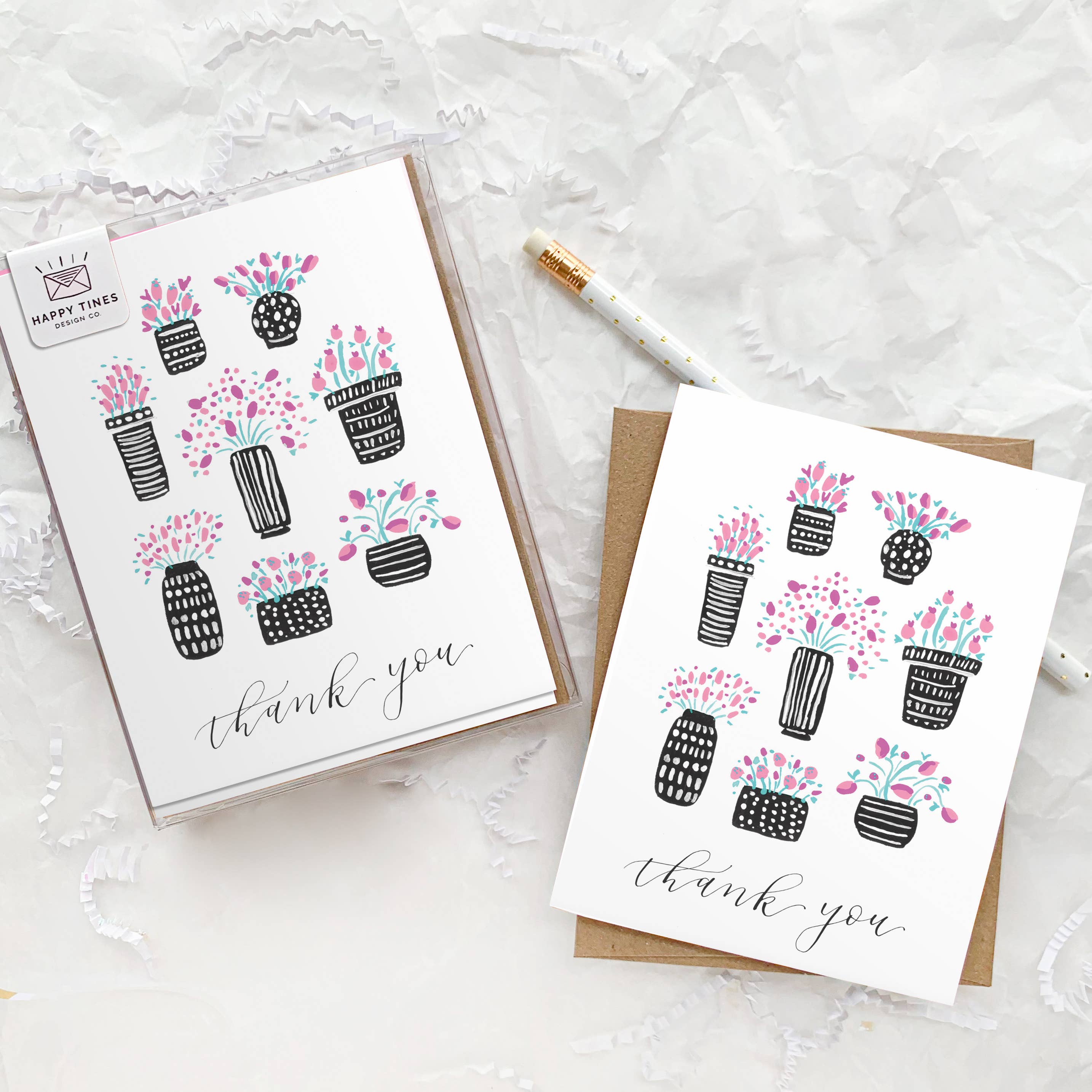 Happy Tines Design Co. - Wholesale Thank You Card - Greeting Card: Thank You Pattern Pots, Botanical, Plant Lady0