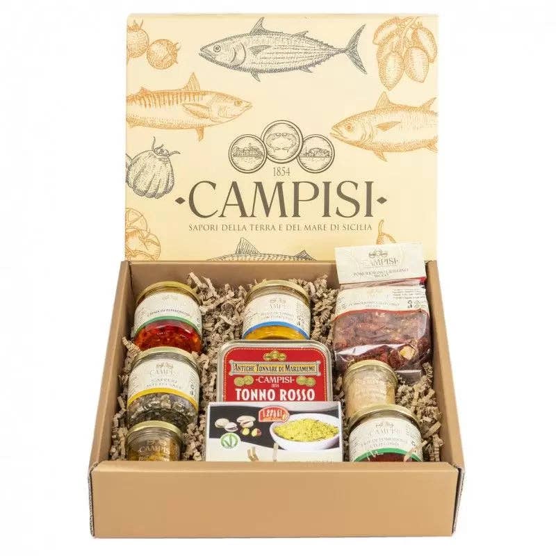 The Sicily Essence - Wholesale Food Gift Basket - Gold Gift Basket 6 with 10 Sicilian products - Hamper 7641