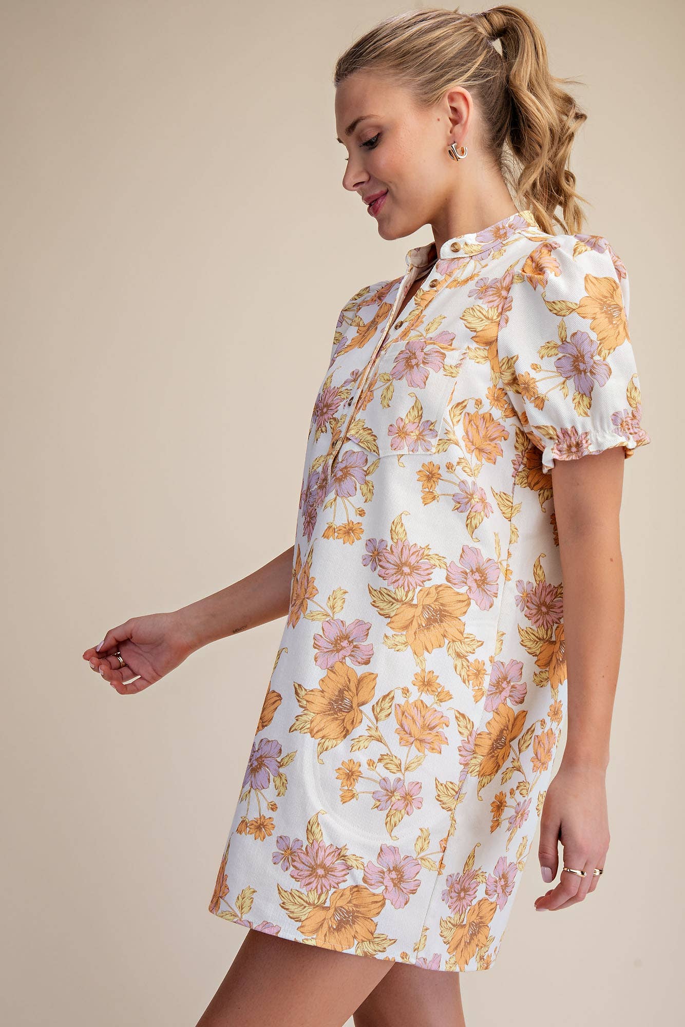 Glam - Wholesale Dress - Women's - Puff-Sleeve Floral Mini Dress10